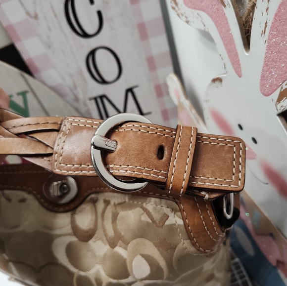 🤎 Vintage GUC Coach Signature Woven Beige Folding, Chelsea Soho Hobo Bag-10990 - Picture 12 of 14